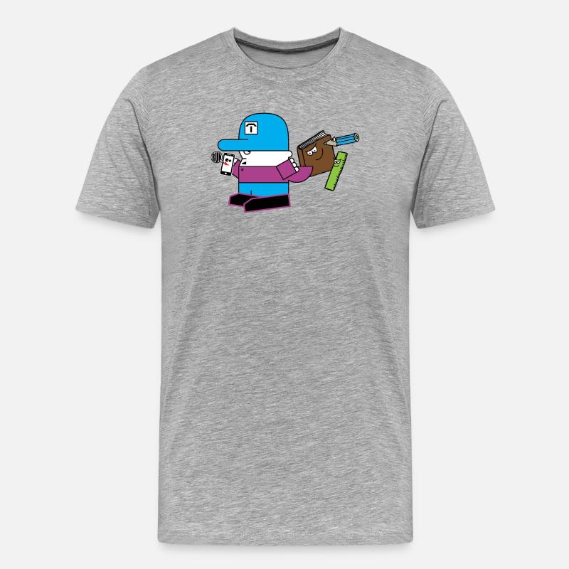 Blaues Maskottchen mit Schreibwaren-Sidekick - Männer Premium Bio T-Shirt - Grau meliert