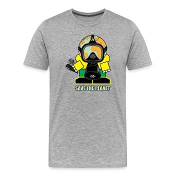 Le masque à gaz du globe sauve la planète - T-shirt bio Premium Homme - gris chiné - Devant - Damien (186cm)