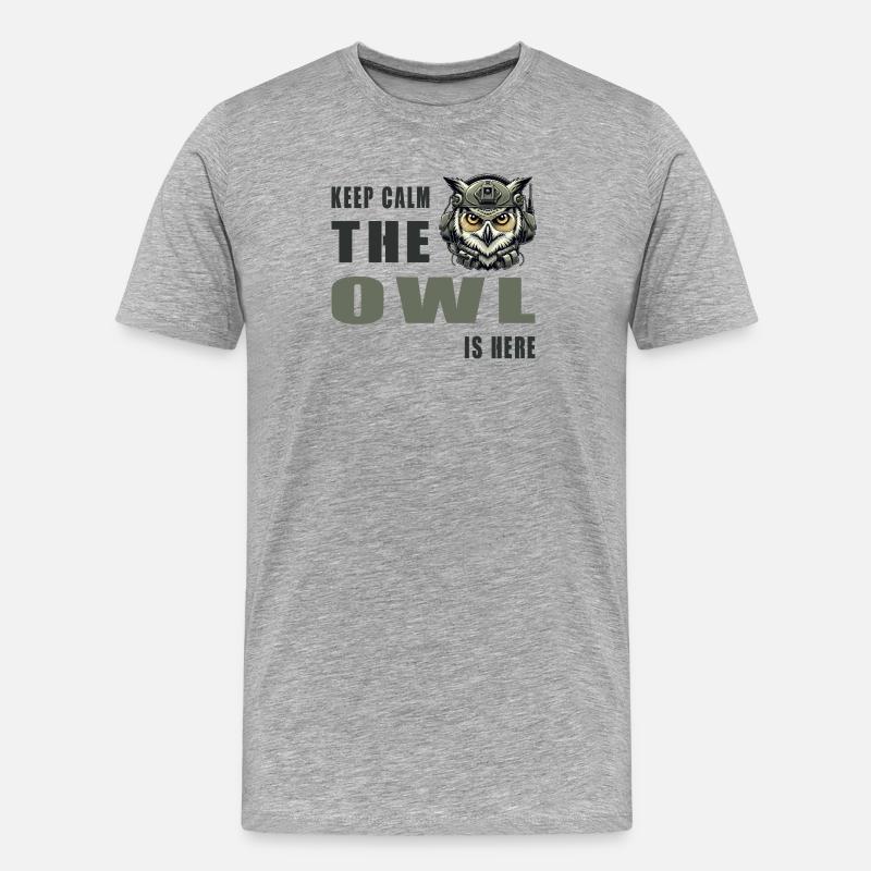 Ruhe bewahren, die Eule ist da - Männer Premium Bio T-Shirt - Grau meliert