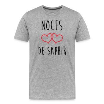 Noces de Saphir 16 ans de mariage - T-shirt bio Premium Homme - gris chiné - Devant - Damien (186cm)