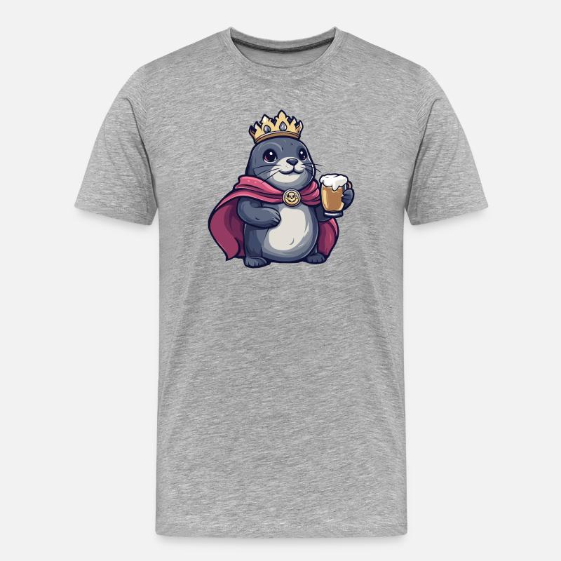 Robbe Tier Bier König - Männer Premium Bio T-Shirt - Grau meliert