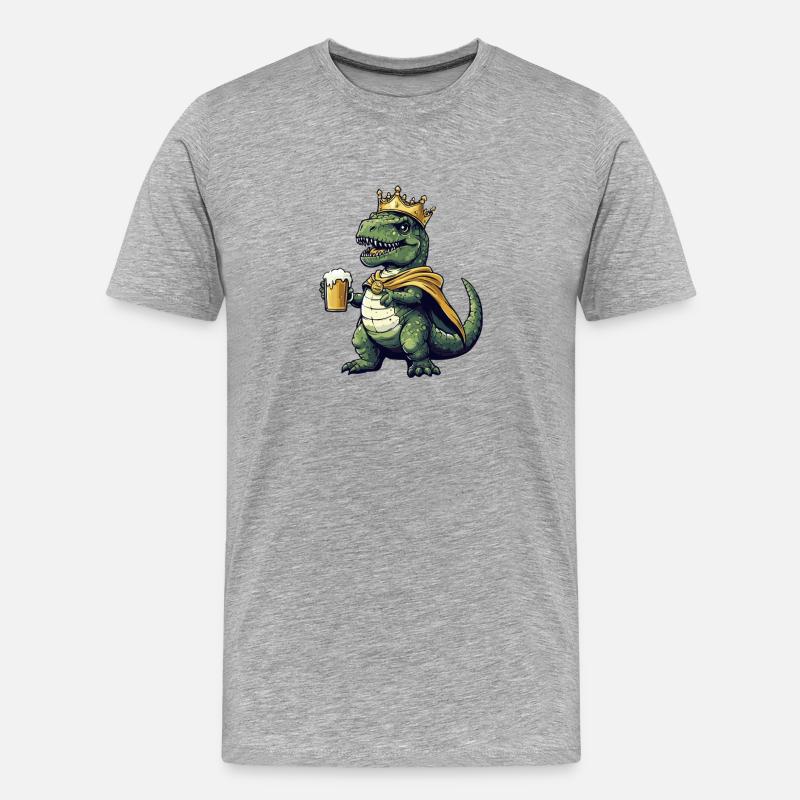 Dinosaurier T-Rex Bier König - Männer Premium Bio T-Shirt - Grau meliert