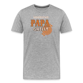 Attention : papa grille une tenue de barbecue drôle - T-shirt bio Premium Homme - gris chiné - Devant - Damien (186cm)