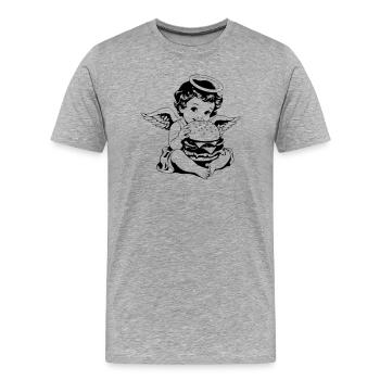 Burger Engel – Le chérubin mange du millésime hamburger - T-shirt bio Premium Homme - gris chiné - Devant - Damien (186cm)