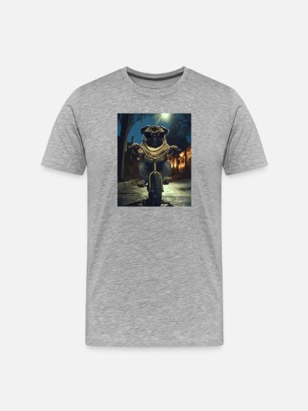Pug on bike at night - Men's Premium Organic T-Shirt - heather grey