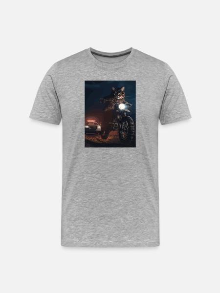 Night cat on motorcycle - Men's Premium Organic T-Shirt - heather grey