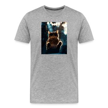 Balançoire de chat sous la veilleuse - T-shirt bio Premium Homme - gris chiné - Devant - Damien (186cm)