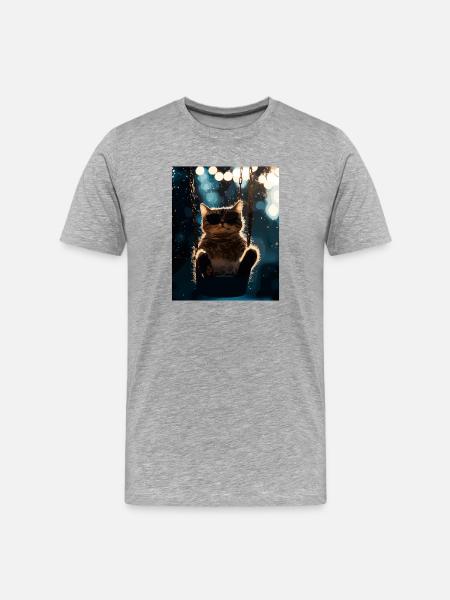 Katzenswing im Nachtlicht - Männer Premium Bio T-Shirt - Grau meliert