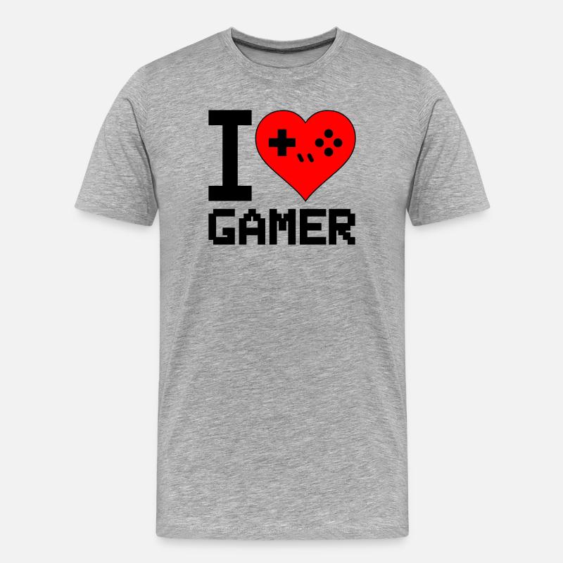 Herz mit Game-Controller Silhouette - Männer Premium Bio T-Shirt - Grau meliert