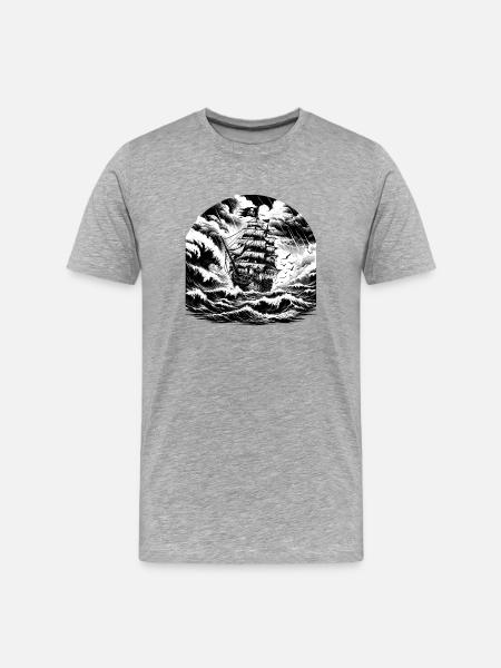 Sturmsee Piratenschiff Gravur - Männer Premium Bio T-Shirt - Grau meliert