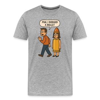 Cartoon - Pooh I dogded a bullet - Curve - Men's Premium Organic T-Shirt - heather grey - Front - Damien (186cm)