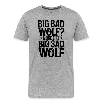 Großer trauriger Wolf - Typo - Männer Premium Bio T-Shirt - Grau meliert - Vorne - Damien (186cm)