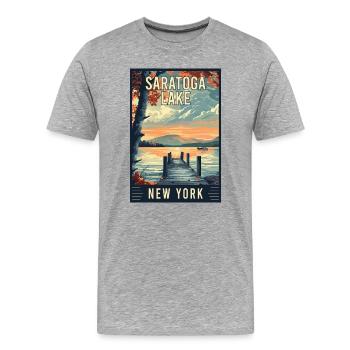 Erleben Sie den Saratoga Lake im Bundesstaat New York - Männer Premium Bio T-Shirt - Grau meliert - Vorne - Damien (186cm)