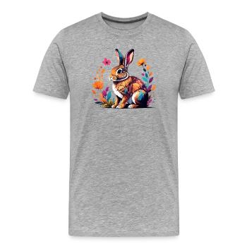Bunter Hase mit Blütenrahmen Frühlings Motiv - Männer Premium Bio T-Shirt - Grau meliert - Vorne - Damien (186cm)