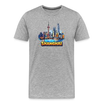 Illustration de la silhouette de Shanghai - T-shirt bio Premium Homme - gris chiné - Devant - Damien (186cm)