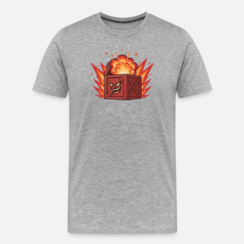 Explodierende Holzkiste mit grimmigem Gesicht - Männer Premium Bio T-Shirt - Grau meliert
