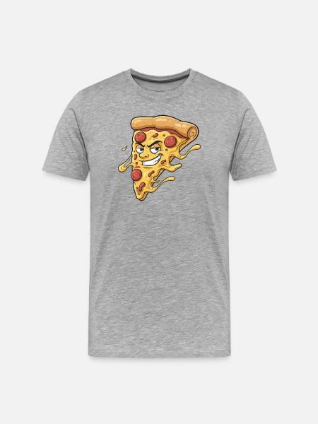 Pizza-Slice mit frechem Grinsen - Männer Premium Bio T-Shirt - Grau meliert