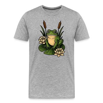 Grenouille verte sur nénuphar - T-shirt bio Premium Homme - gris chiné - Devant - Damien (186cm)