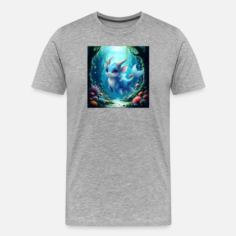 Wasserblauer Drache - Männer Premium Bio T-Shirt - Grau meliert