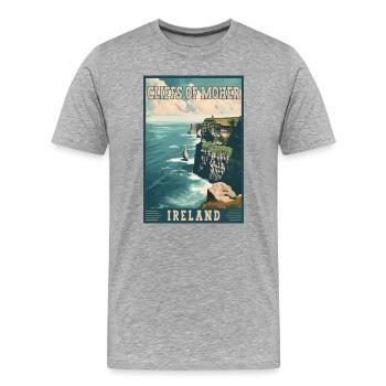 Explorez les falaises de Moher en Irlande - T-shirt bio Premium Homme - gris chiné - Devant - Damien (186cm)