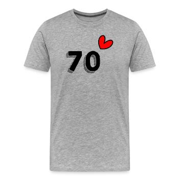 70. 70 ANS. 70e ANNIVERSAIRE. ANNIVERSAIRE 70 ANS. - T-shirt bio Premium Homme - gris chiné - Devant - Damien (186cm)