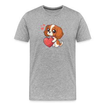 Chiot Cavalier King Charles Coeur Doux Cartoon - T-shirt bio Premium Homme - gris chiné - Devant - Damien (186cm)