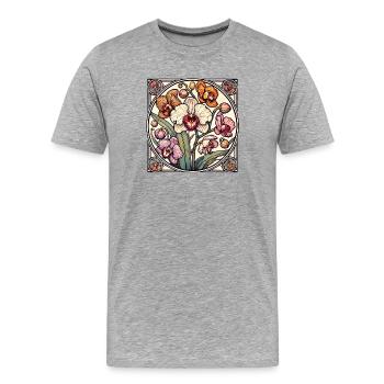 Orchideen-Buntglas-Kreis - Männer Premium Bio T-Shirt - Grau meliert - Vorne - Damien (186cm)