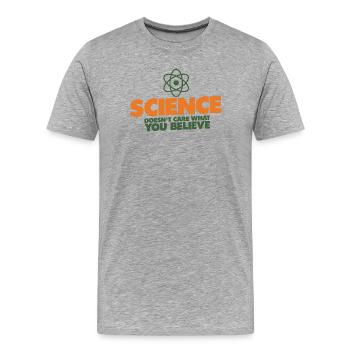 Science Over Belief - Men's Premium Organic T-Shirt - heather grey - Front - Damien (186cm)