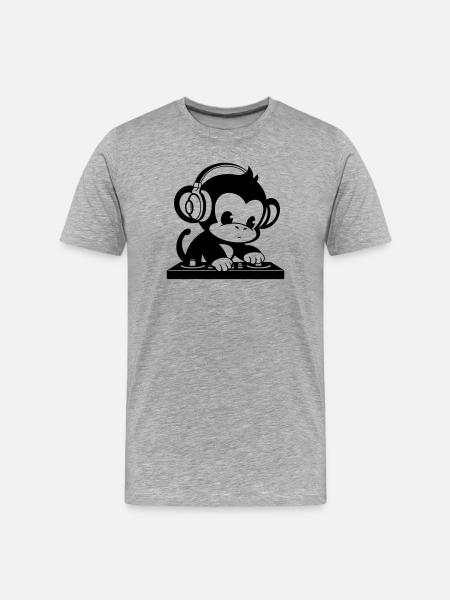 DJ Affe mit Kopfhörern - Männer Premium Bio T-Shirt - Grau meliert