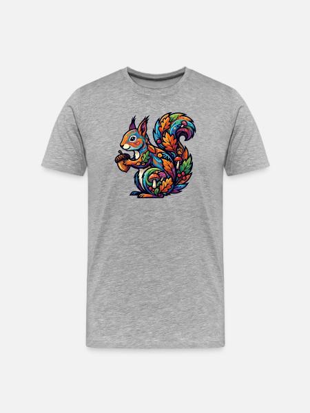 Buntes Eichhörnchen Herbstzauber Nuss Waldbewohner - Männer Premium Bio T-Shirt - Grau meliert