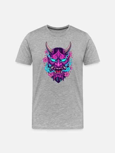 Floral Neon Demon Mask - Men's Premium Organic T-Shirt - heather grey