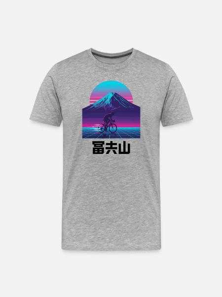 Retro-Neon-Radfahrer am Sunset Mountain - Männer Premium Bio T-Shirt - Grau meliert