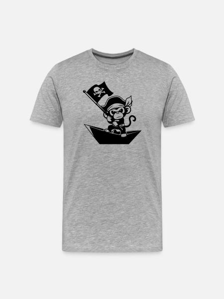 Pirat Affe im Papierboot - Männer Premium Bio T-Shirt - Grau meliert
