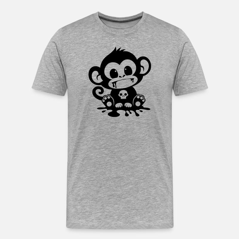 Spooky Affe mit Totenkopf - Männer Premium Bio T-Shirt - Grau meliert