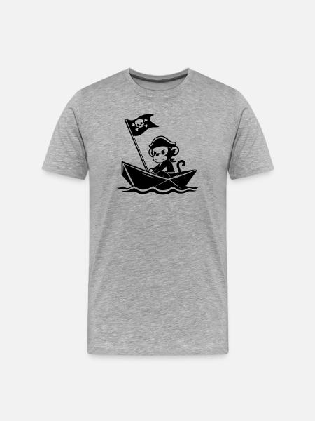Angry pirate monkey in the boat - Men's Premium Organic T-Shirt - heather grey