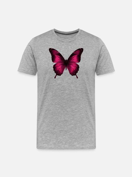 Magenta Butterfly on Black - Men's Premium Organic T-Shirt - heather grey