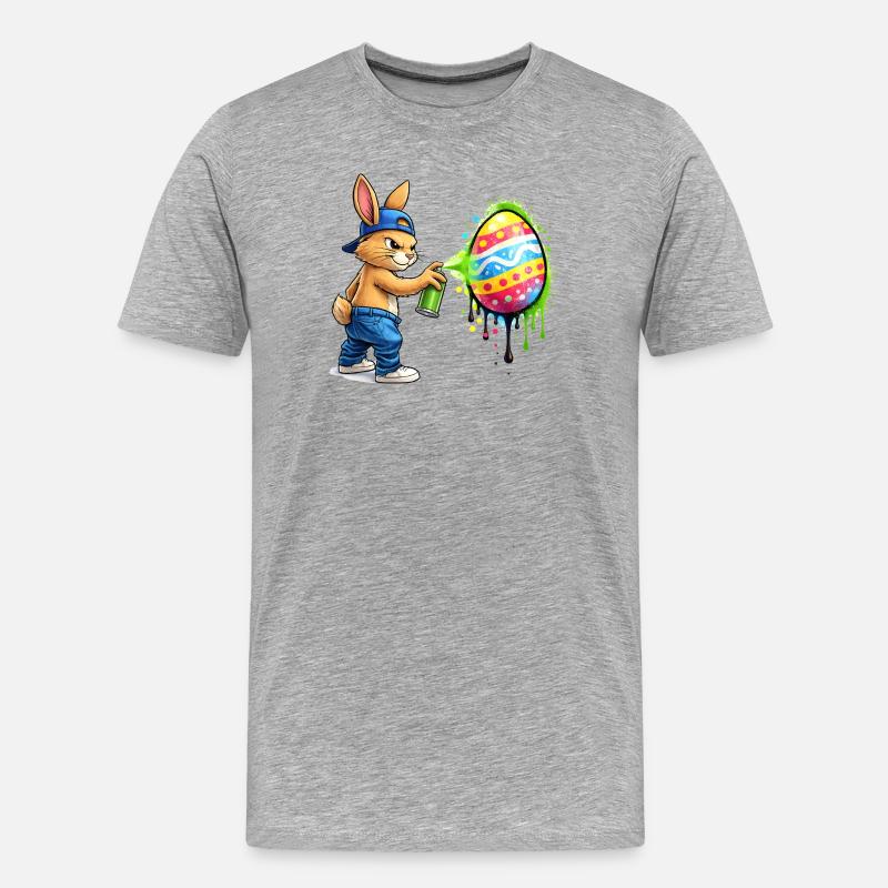 Graffiti Hase mit Osterei - Männer Premium Bio T-Shirt - Grau meliert