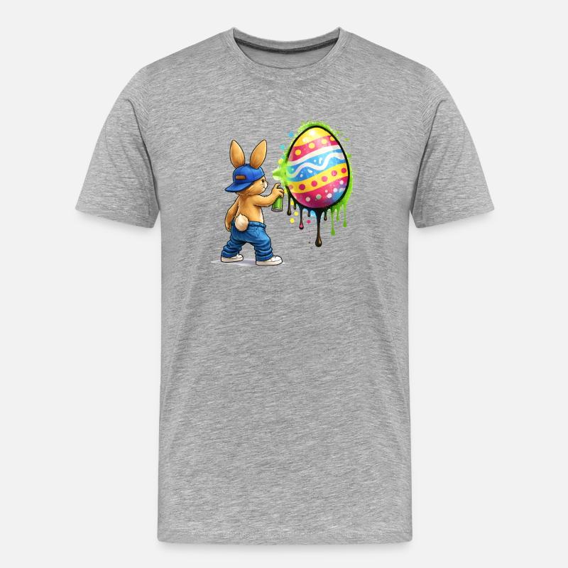 Graffiti Hase mit Osterei - Männer Premium Bio T-Shirt - Grau meliert