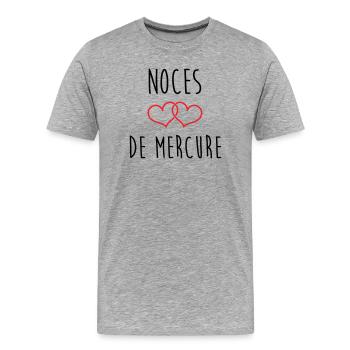 Noces de mercure 38 ans de mariage - T-shirt bio Premium Homme - gris chiné - Devant - Damien (186cm)