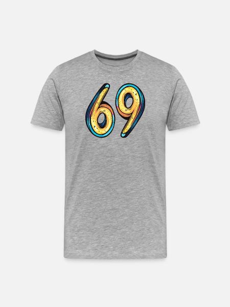 69 Zahl Bunt - Männer Premium Bio T-Shirt - Grau meliert