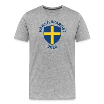 Emblème du Parti de gauche 2026 - T-shirt bio Premium Homme - gris chiné - Devant - Damien (186cm)