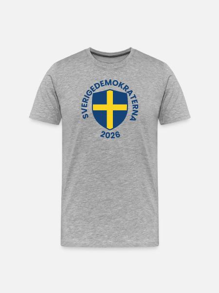 Blue shield with yellow cross design - Men's Premium Organic T-Shirt - heather grey