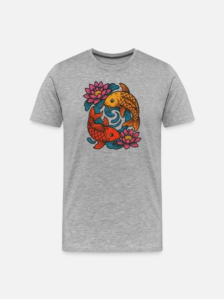 Koi and Lotus Circular Design - Men's Premium Organic T-Shirt - heather grey