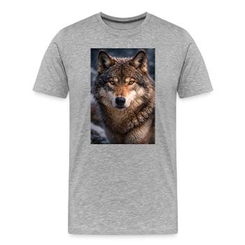 Loup dans la neige et le brouillard - T-shirt bio Premium Homme - gris chiné - Devant - Damien (186cm)