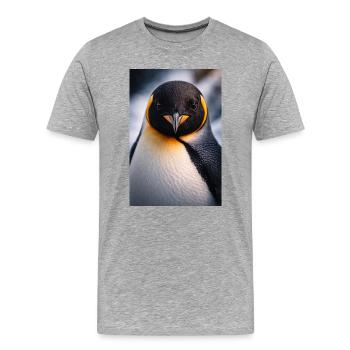 Pinguin Nahaufnahme mit Farbkontrast - Männer Premium Bio T-Shirt - Grau meliert - Vorne - Damien (186cm)