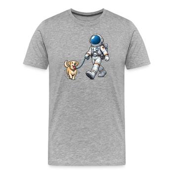 Astronaut mit seinem Hund Gassi  - Männer Premium Bio T-Shirt - Grau meliert - Vorne - Damien (186cm)