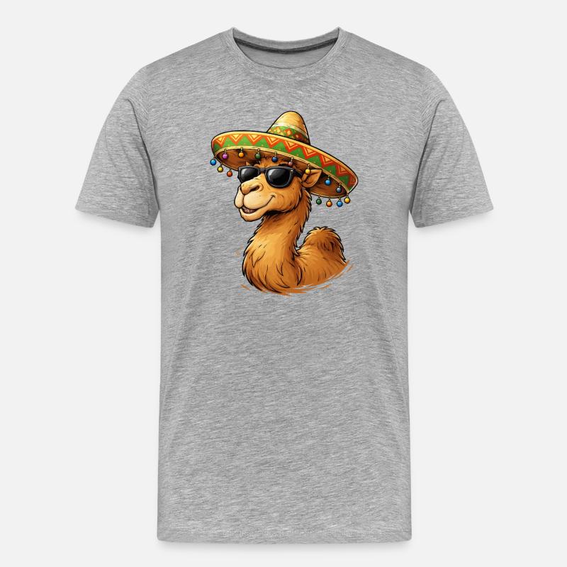 Kamel Lächeln mit Sombrero - Männer Premium Bio T-Shirt - Grau meliert