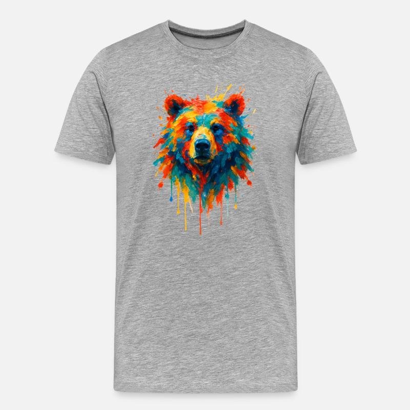 Bär im Splatter-Dynamik-Gemälde - Männer Premium Bio T-Shirt - Grau meliert