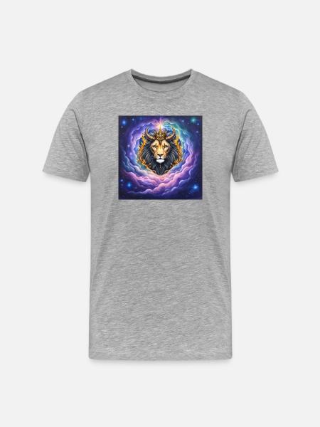 Celestial Lion with Golden Crown - Men's Premium Organic T-Shirt - heather grey