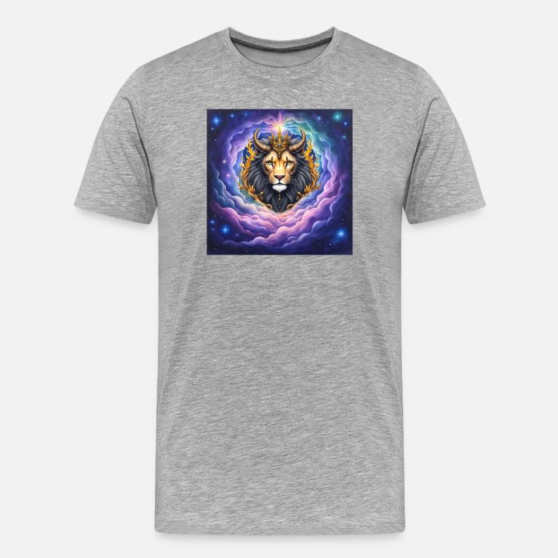 Himmlischer Löwe mit goldener Krone - Männer Premium Bio T-Shirt - Grau meliert